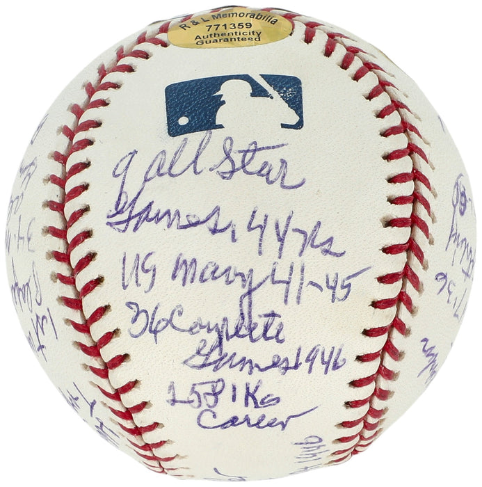 Bob Feller Signed Heavily Inscribed Career STAT Baseball Beckett Certified