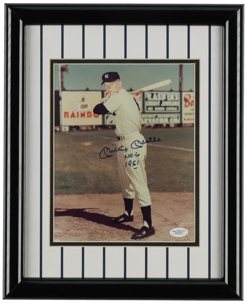 Mickey Mantle "1951 No.6" Signed Inscribed 8x10 Photo Framed JSA COA