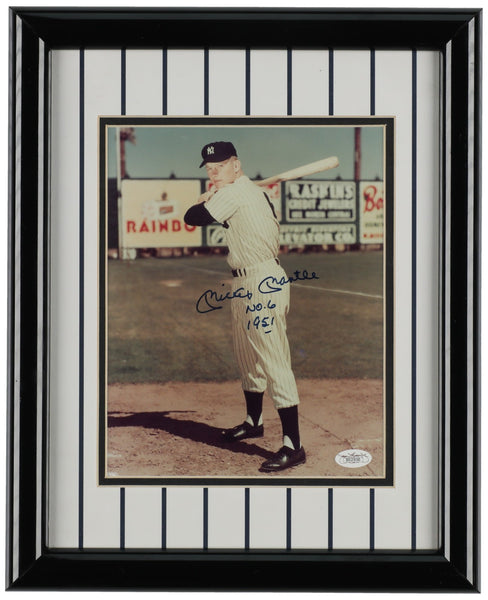 Mickey Mantle "1951 No.6" Signed Inscribed 8x10 Photo Framed JSA COA