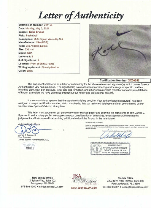 Kobe Bryant Signed Game Used 2002-03 Los Angeles Lakers Warm Up Suit PSA & JSA