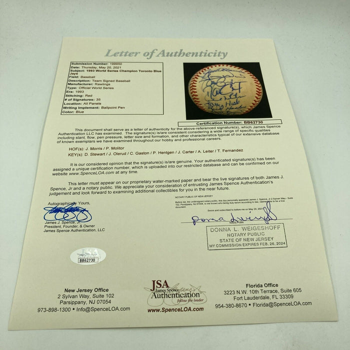 Nice 1993 Toronto Blue Jays World Series Champs Team Signed Baseball JSA COA