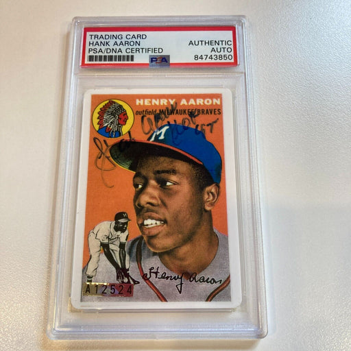 1954 Topps Hank Aaron RC Signed Porcelain Baseball Card PSA DNA HOF 1982