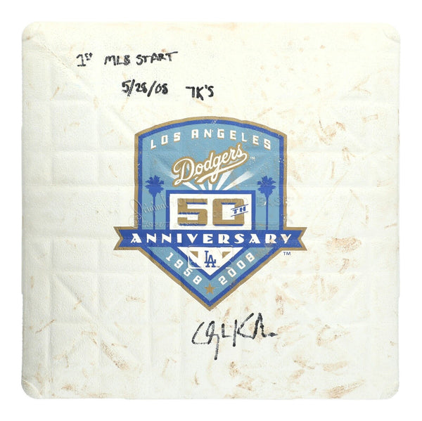Historic Clayton Kershaw MLB Debut Signed Inscribed Game Used Base Steiner COA