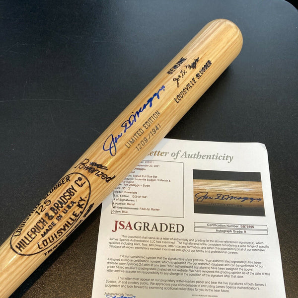 Beautiful Joe Dimaggio Signed Game Model Baseball Bat JSA Graded MINT 9