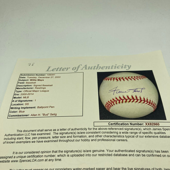 Nice Willie Mays Signed Official Major League Baseball JSA COA