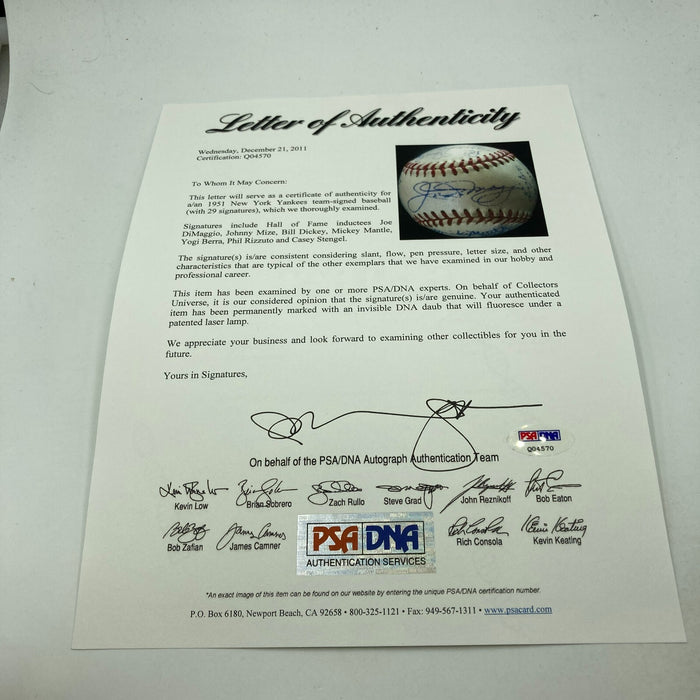 The Finest 1951 Yankees WS Champs Team Signed Baseball Mickey Mantle Rookie PSA