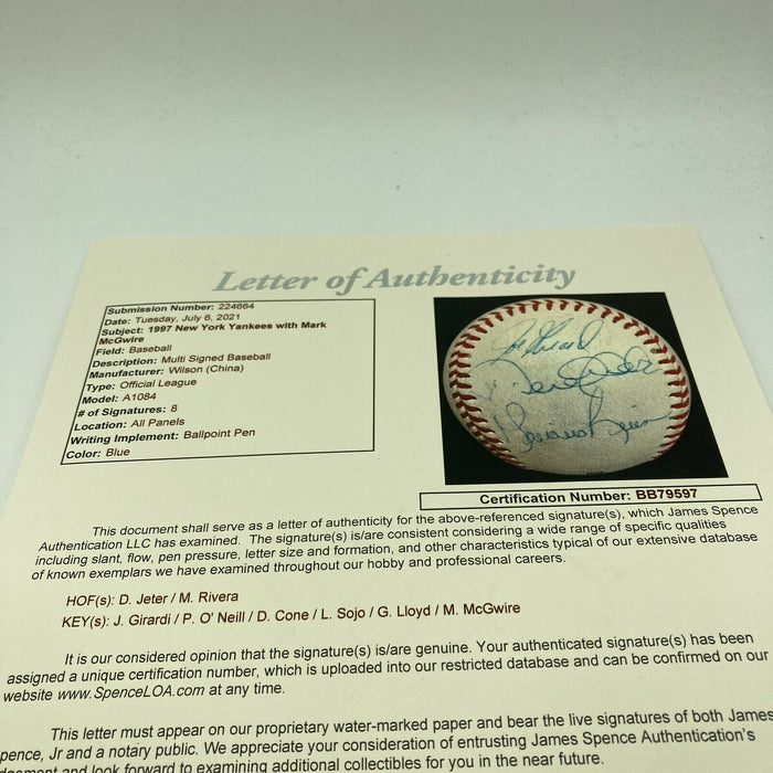 Derek Jeter Mariano Rivera 1997 Yankees Team Signed Baseball With JSA COA