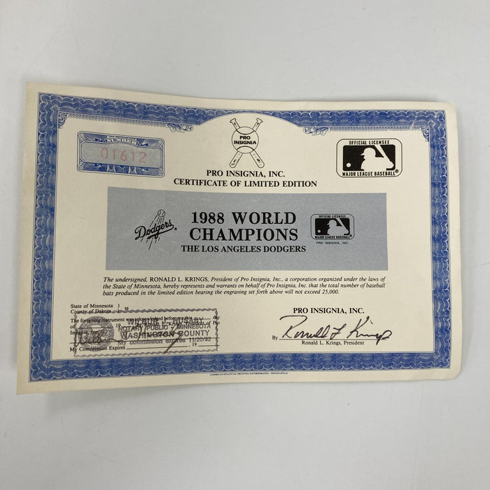 1988 Los Angeles Dodgers World Series Champs Team Signed Baseball Bat Beckett