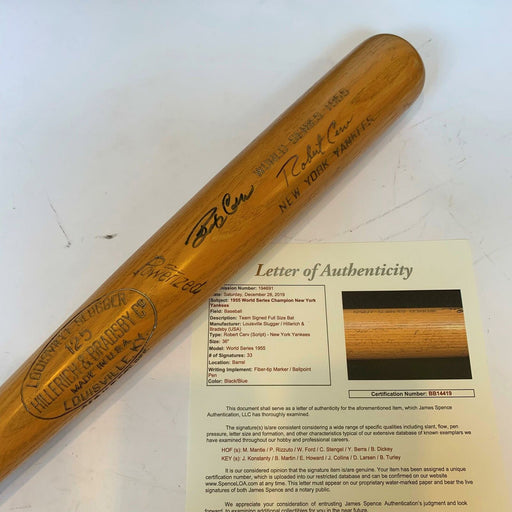 New York Yankees Team Signed 1955 World Series Game Issued Bat Mickey Mantle JSA