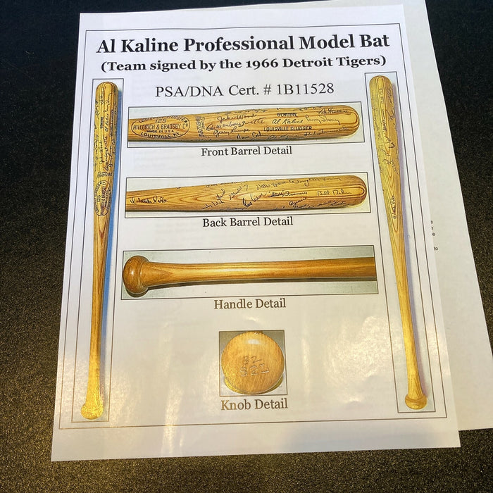 1966 Detroit Tigers Team Signed Al Kaline Game Issued Bat PSA DNA & JSA COA