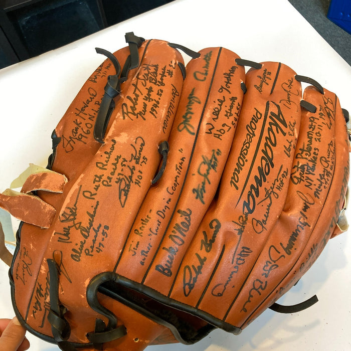 Baseball Hall Of Fame & Legends Multi Signed Jumbo Baseball Glove JSA Sticker