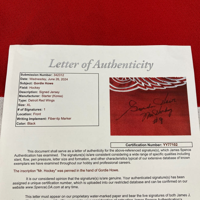 Gordie Howe Mr. Hockey #9 Signed Authentic Detroit Red Wings Jersey JSA COA