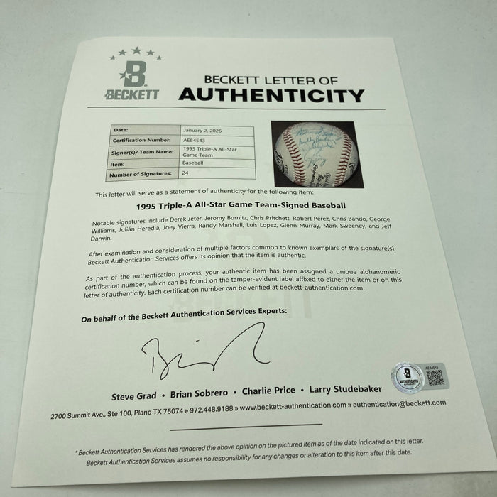 Derek Jeter Pre Rookie Triple-A All Star Game Team Signed Baseball Beckett