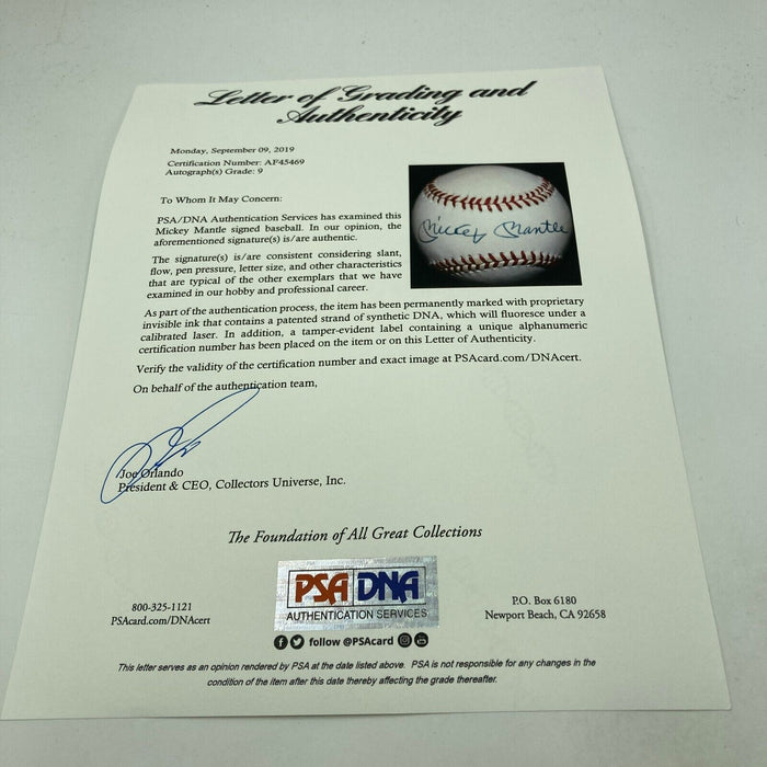 Mickey Mantle Signed American League Baseball PSA DNA Graded MINT 9