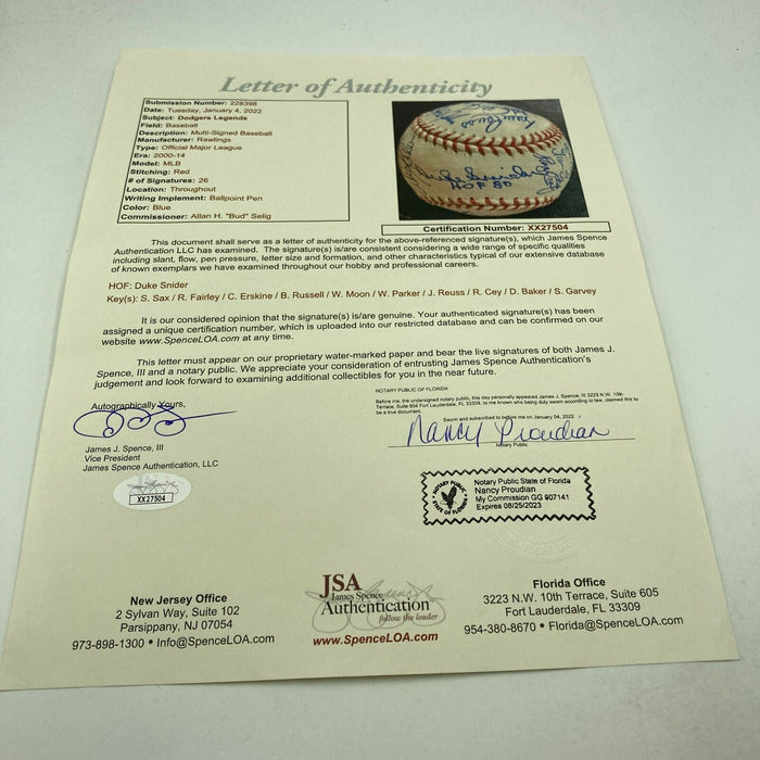 Duke Snider Los Angeles Dodgers Legends Signed Baseball 26 Signatures JSA COA