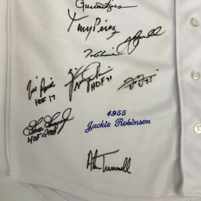 Beautiful Hall Of Fame Multi Signed Jackie Robinson Jersey 29 Signatures JSA COA