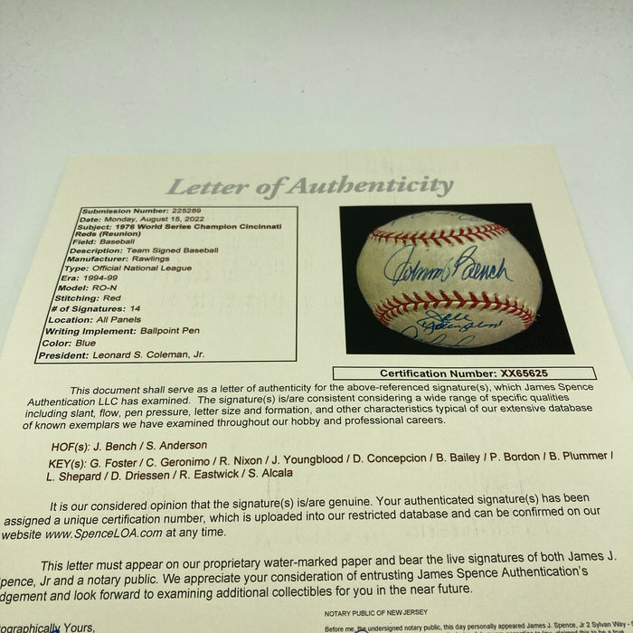 Beautiful 1976 Cincinnati Reds World Series Champs Team Signed Baseball JSA COA