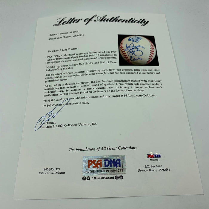 1999 Atlanta Braves NL Champs Team Signed Official World Series Baseball PSA DNA