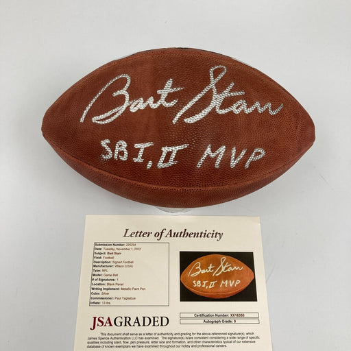 Bart Starr "MVP SB I & II" Signed Wilson NFL Game Football JSA Graded MINT 9