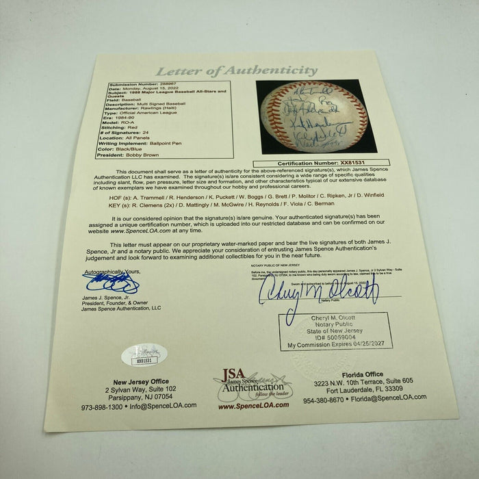 1988 All Star Game Team Signed Baseball Puckett Brett Mcgwire Henderson JSA LOA