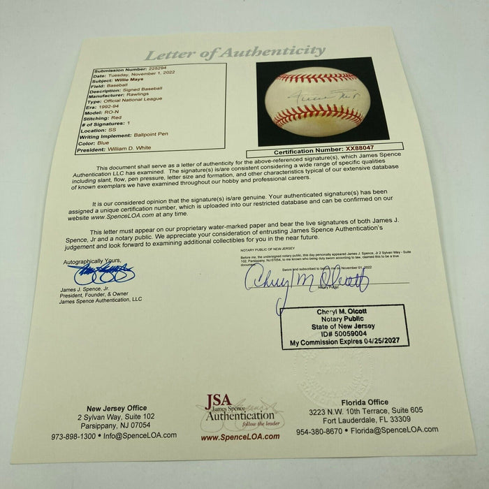 Willie Mays Signed Official National League Baseball JSA COA