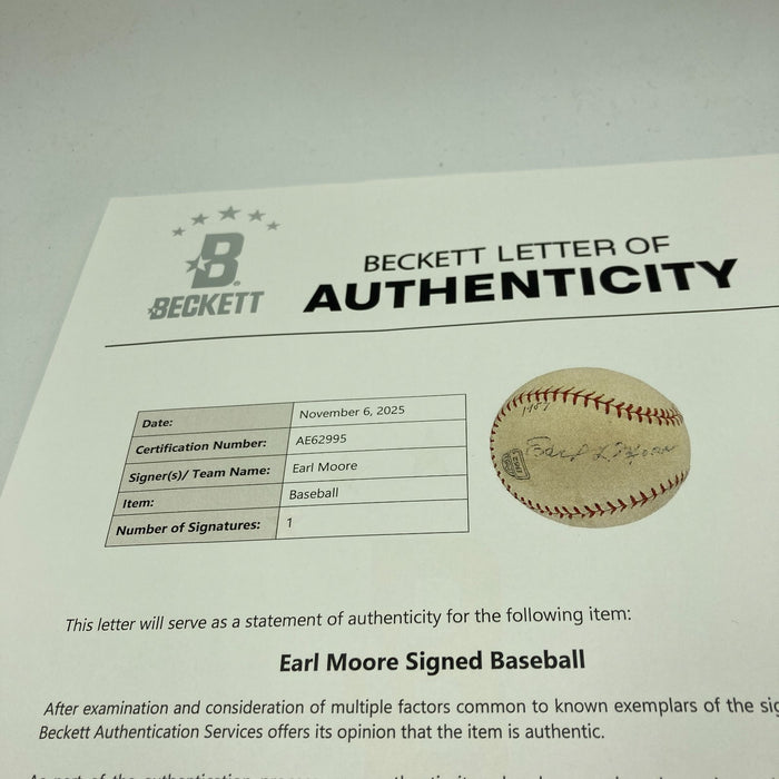 Earl Moore Single Signed Vintage Baseball 1907 New York Yankees Beckett COA