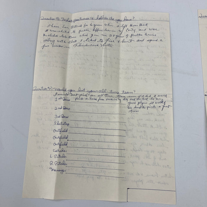 Rare Jesse Haines Signed Handwritten Questionnaire Great Baseball Content JSA