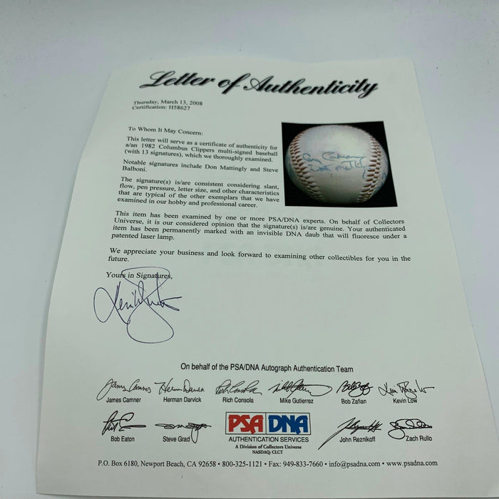 Don Mattingly Pre Rookie 1982 Columbus Clippers Team Signed Baseball PSA DNA COA