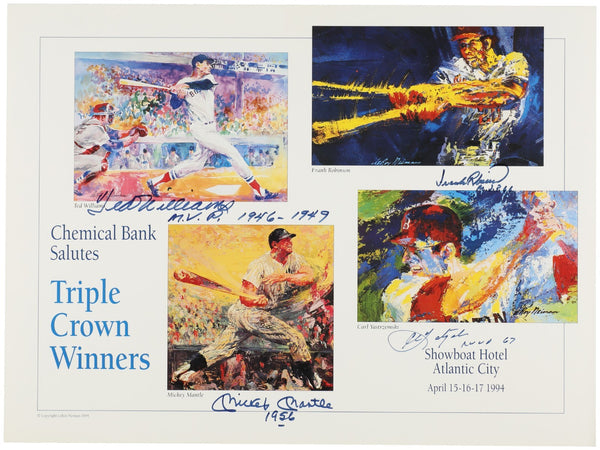 Mickey Mantle Ted Williams Signed Leroy Neiman Triple Crown Photo Litho Beckett