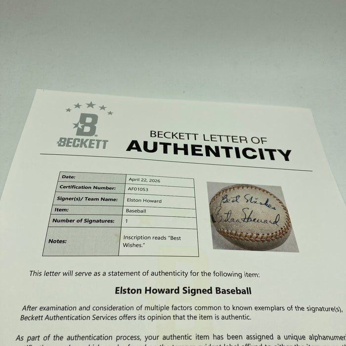 Beautiful Elston Howard Single Signed Baseball PSA DNA & Beckett COA