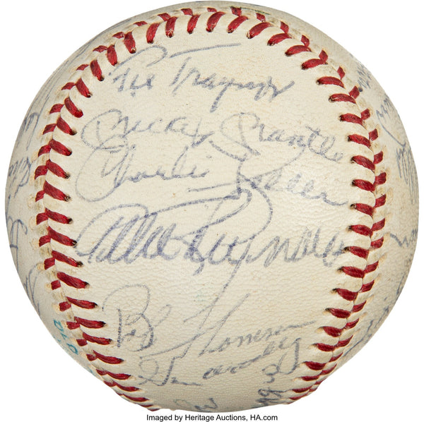 Mickey Mantle & Joe Dimaggio 1969 Old Timers Game HOF Signed Baseball PSA DNA