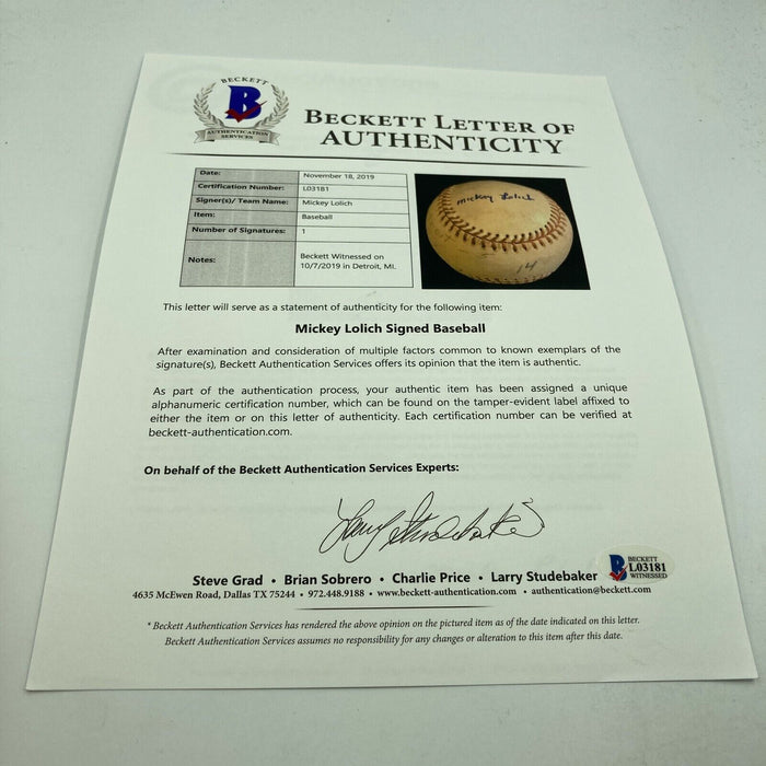 Mickey Lolich Signed Career Win No. 193 Final Out Game Used Baseball Beckett COA