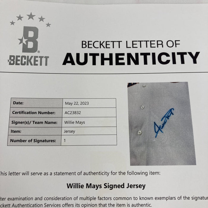 Willie Mays Signed San Francisco Giants Rawlings Game Model Jersey Beckett COA