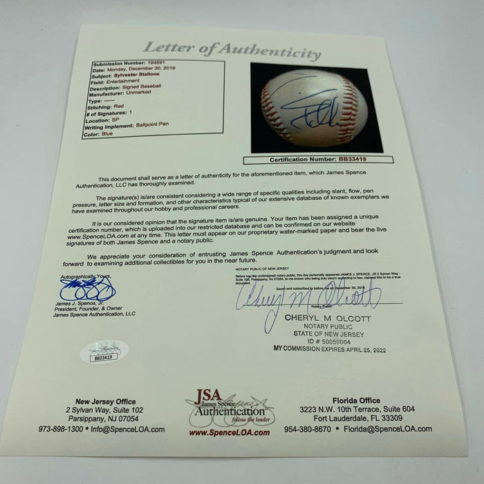 Sylvester Stallone Single Signed Autographed Baseball Rocky Balboa JSA COA RARE