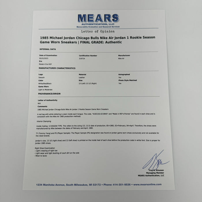 Michael Jordan 1985 Air Jordan 1 Game Used Signed Sneakers Rookie MEARS, JSA COA