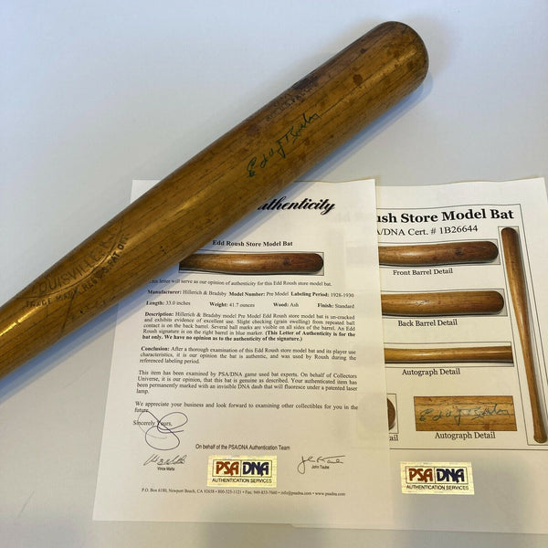 Edd Roush Signed 1928 Game Used Louisville Slugger Baseball Bat PSA DNA COA