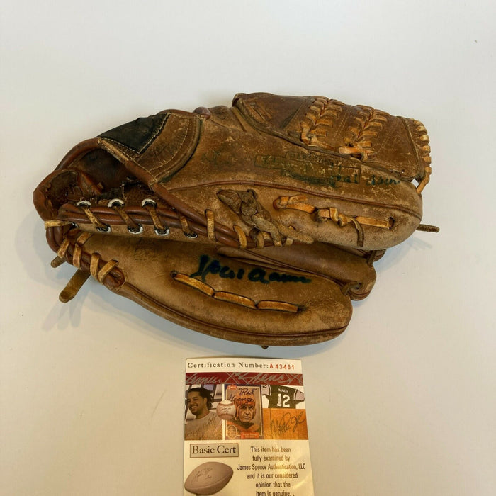 Hank Aaron Twice Signed Vintage 1960's Game Model Baseball Glove JSA COA