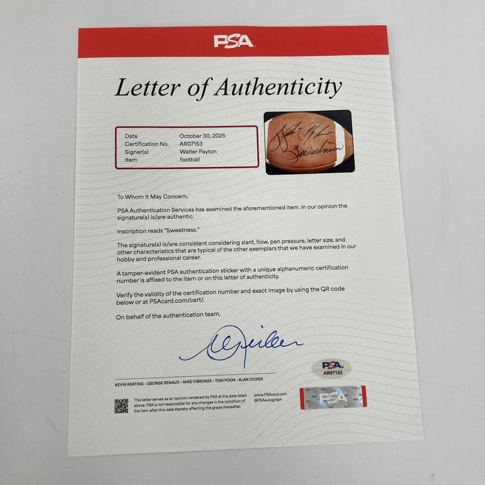 Walter Payton Sweetness Signed Vintage Wilson Football PSA DNA & Beckett COA