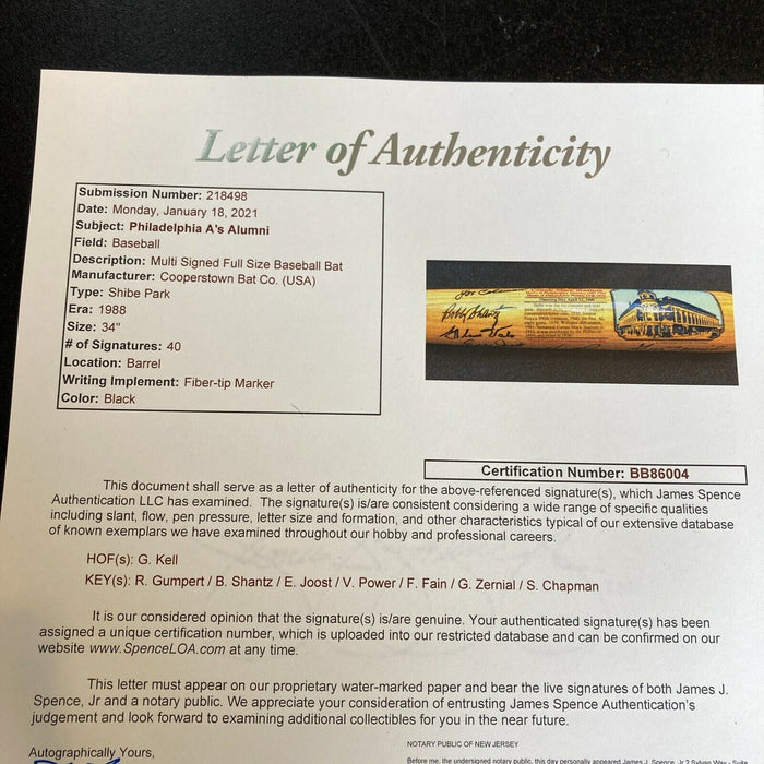 Rare Philadelphia Athletics A's Legends Bat With 40 Signatures JSA COA
