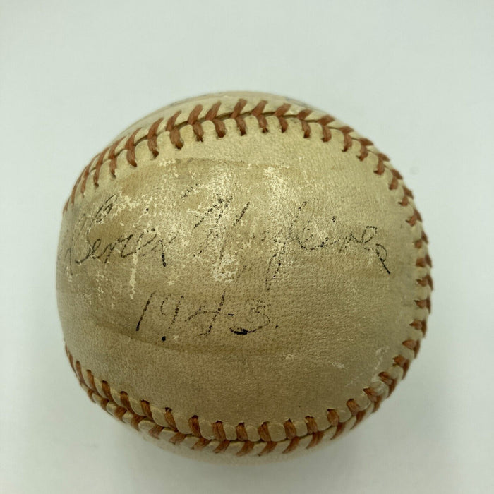 1943 World Series Umpires Signed Game Used Baseball Yankees VS Cardinals JSA COA