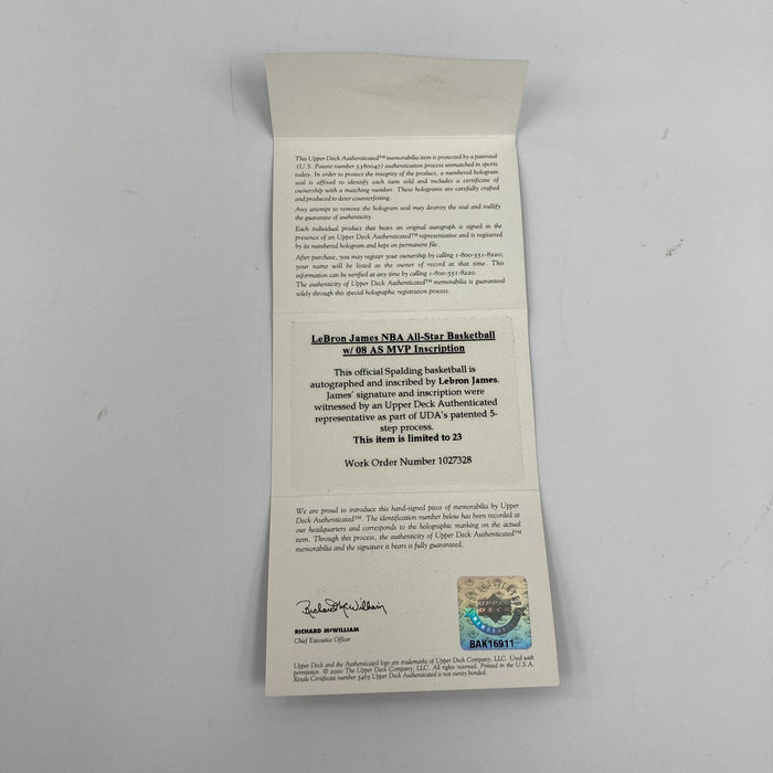Lebron James "2008 All Star MVP" Signed ASG Basketball UDA Upper Deck COA 12/23
