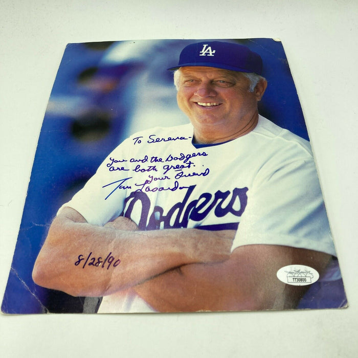 Tommy Lasorda Signed Game Used Baseball & Photo To National Anthem Singer JSA