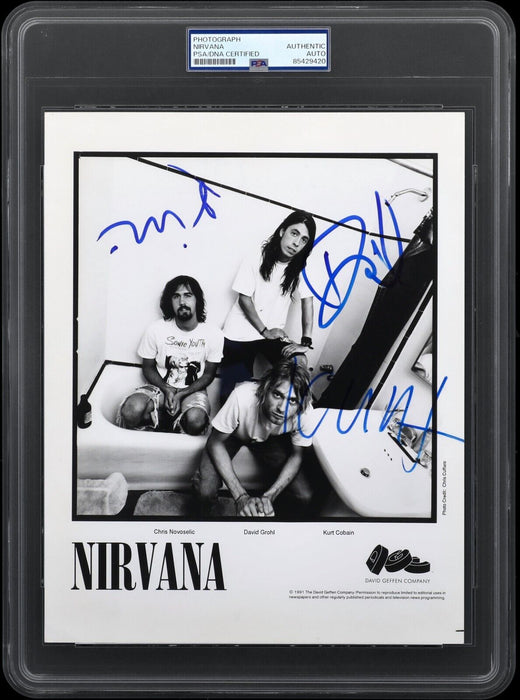 Kurt Cobain & Nirvana Band Signed Nevermind Promo Photo PSA DNA & Beckett COA