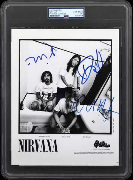 Kurt Cobain & Nirvana Band Signed Nevermind Promo Photo PSA DNA & Beckett COA