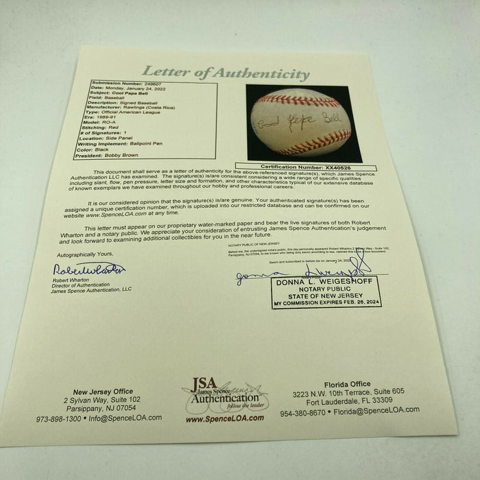 Cool Papa Bell Signed Official American League Baseball JSA COA Negro League HOF
