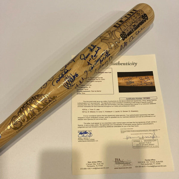 1998-1999 New York Yankees World Series Champs Team Signed Bat Derek Jeter JSA