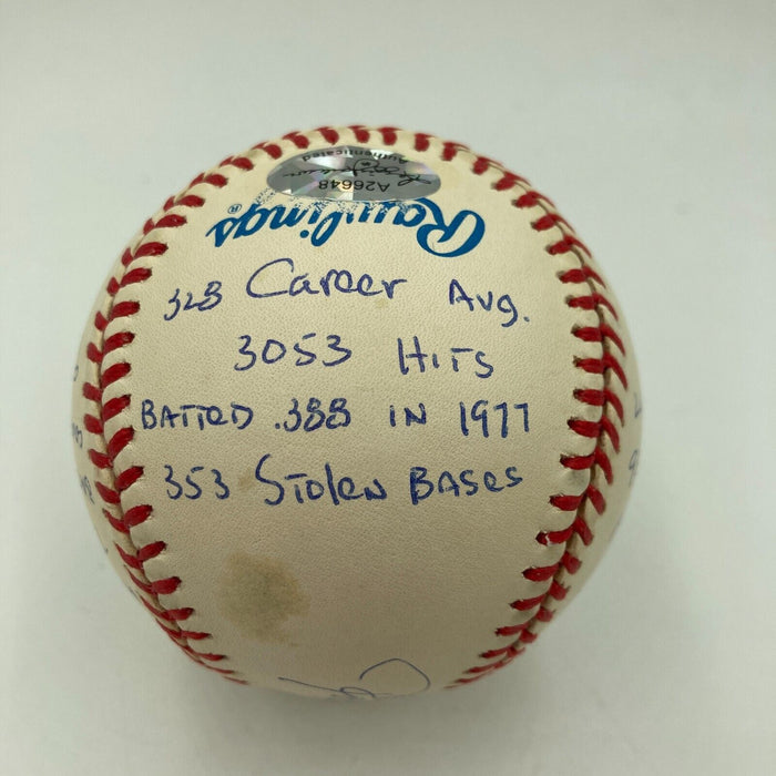 Rod Carew Signed Heavily Inscribed Career STAT Baseball Reggie Jackson COA