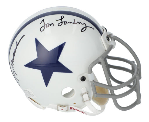 Tom Landry & Roger Staubach Dual-Signed Dallas Cowboys Mini-Helmet - JSA COA