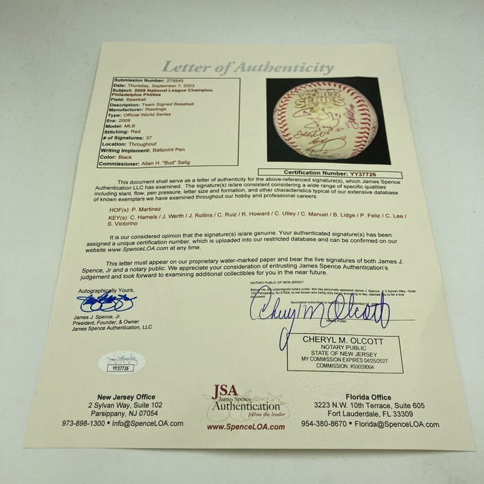 2009 Philadelphia Phillies Team Signed World Series Baseball 37 Sigs JSA COA