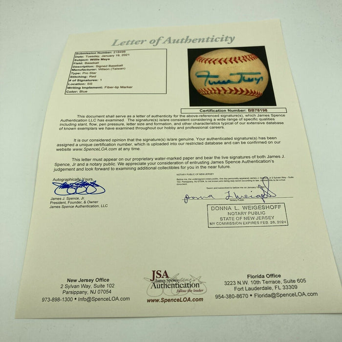 Willie Mays Signed Autographed Baseball San Francisco Giants JSA LOA